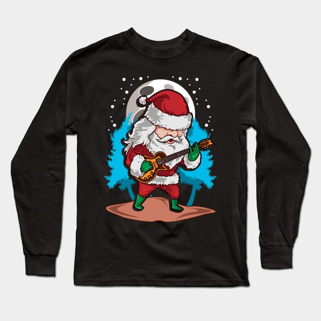 Christmas Santa Claus Guitar Player Guitarist Musician Gift Long Sleeve T-Shirt by E